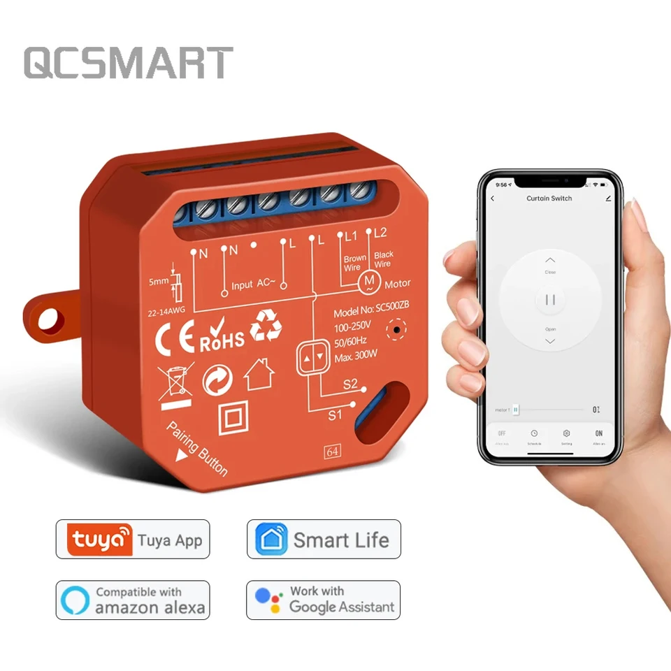 TUYA SMART LIFE ZIGBEE 3.0 Závesný slepý prepínač pre spúšte valca pracuje s Google Alexa Conbee Deconz Stick Domoticz Hub Need