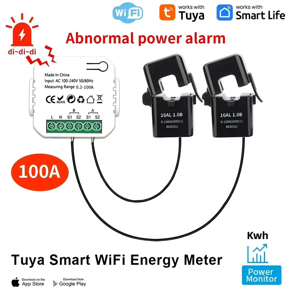 Tuya Smart Life Zigbee Energy Meter 80A S prúdovým snímačom svorky KWH Monitor STATISTICS ELEKTRICKÁ ŠTATISTIKA110V 240V 50/60 Hz