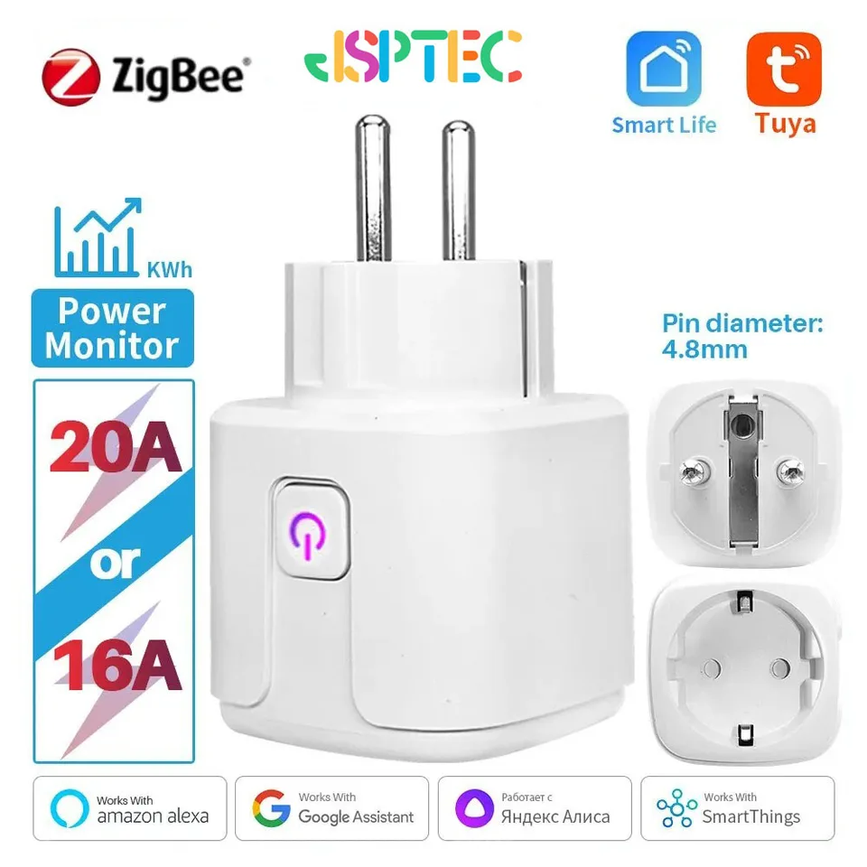 TUYA SMART PLUG ZIGBEE EÚ 16A/20A SMART SUNGET S MONIKÁLNE SPOLOČNOSTI PRÁCA PREVODU HLASOVÝ PRÁCA WHIT Alexa Google HOME ALICE ALICE