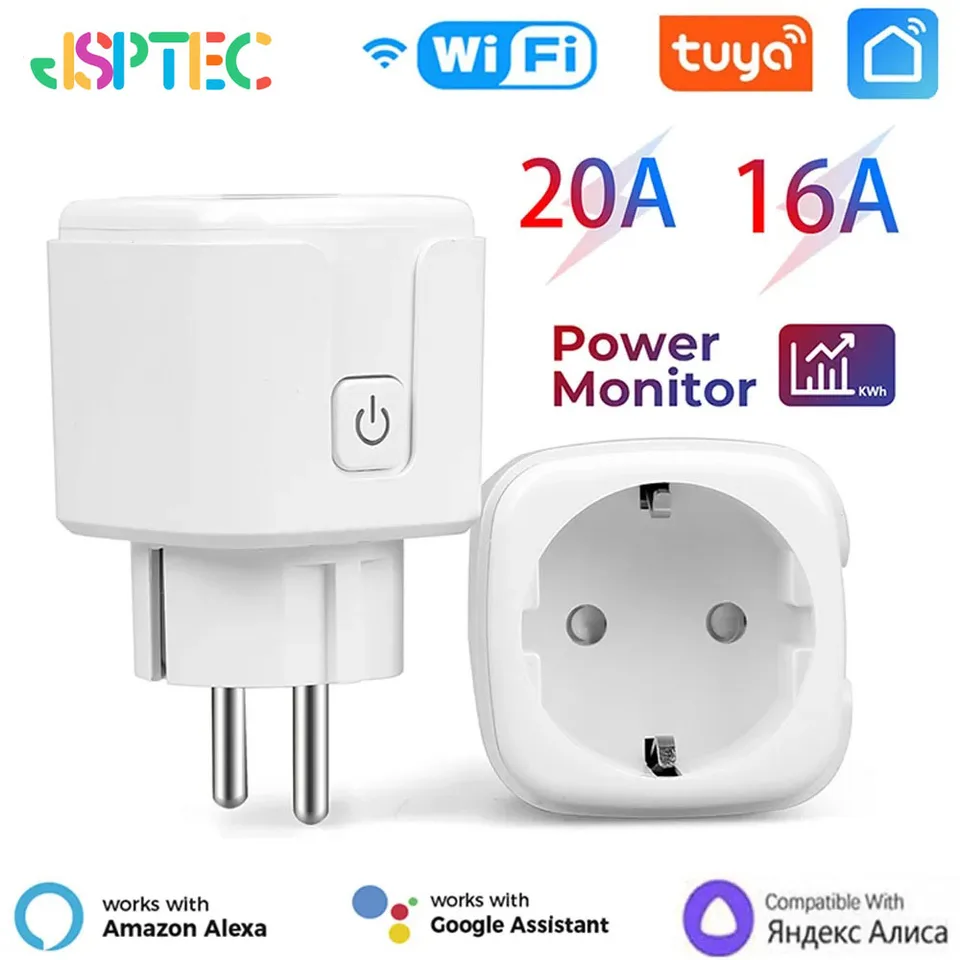TUYA SMART Socket EU16A/20A WIFI SMART PLUG s napájaním Monitorovanie inteligentných životných aplikácií Podpora diaľkového ovládania Google Assistant Alexa
