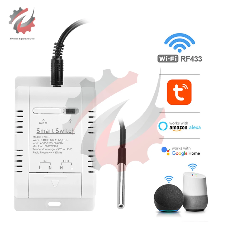 TUYA SMART teplotný spínač 16a 3000W s monitorovaním spotreby energie RF433 Intelligent Termostat kompatibilný s Alexou
