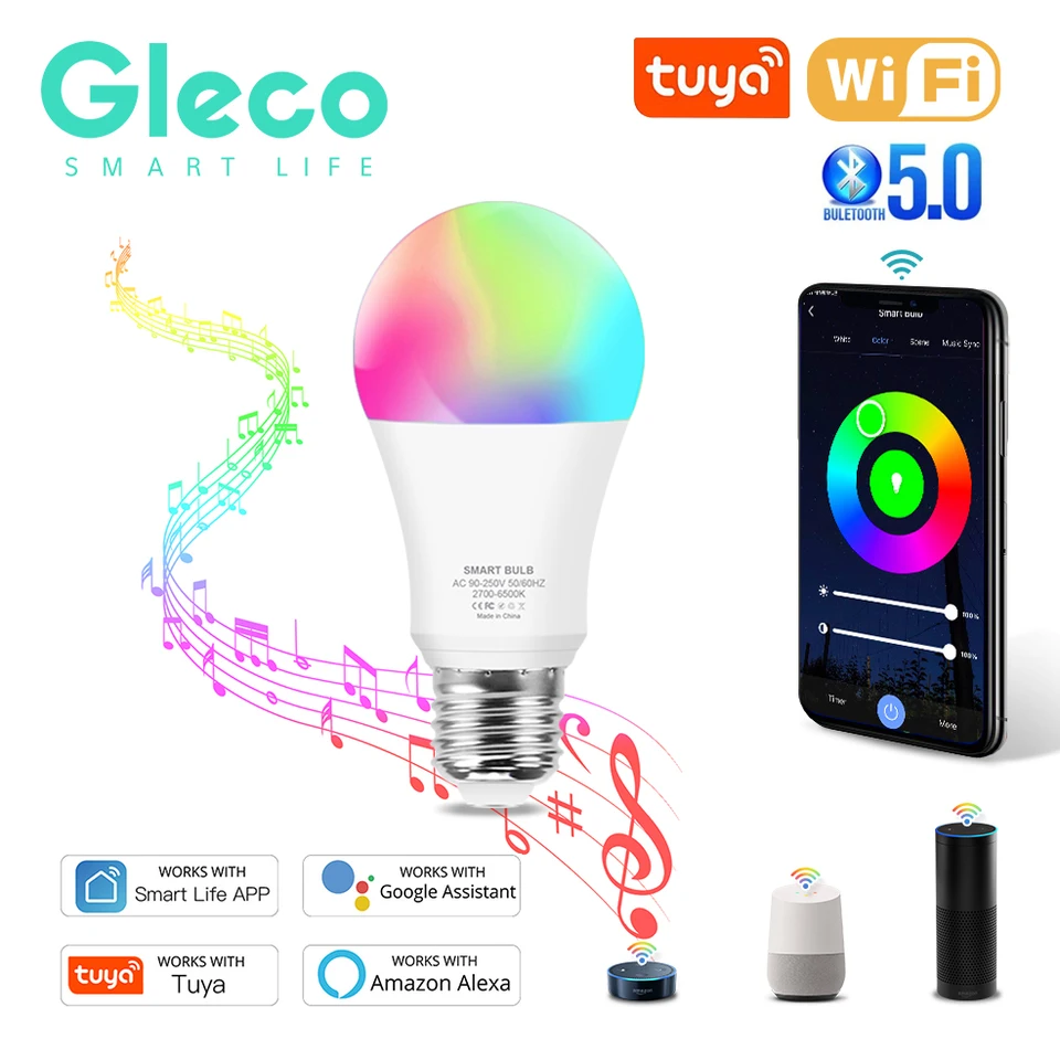 TUYA SMART WIFI BULB E27 Bluetooth LED žiarovky Smart Home RGB LED lampa pracuje s Alexom, domovom Google, požadovaná brána