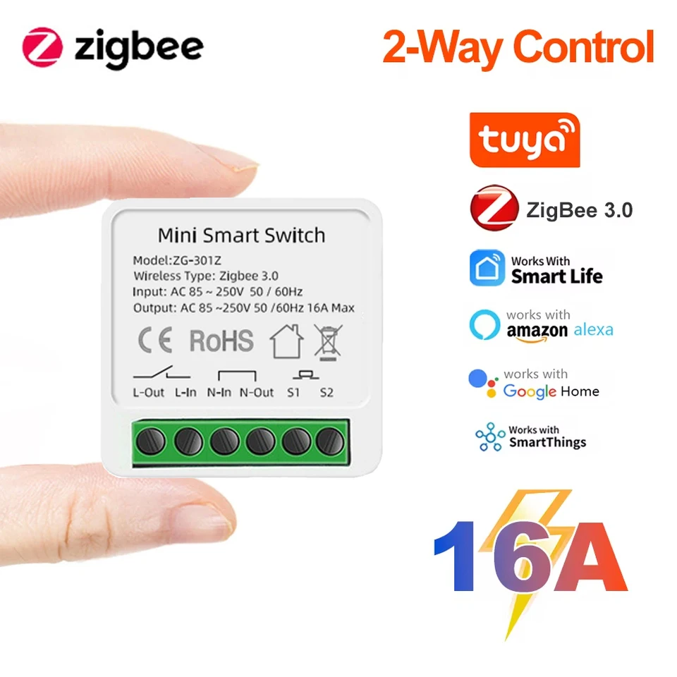 TUYA SMART ZIGBEE 3.0 Modul prepínača svetla 16a Mini DIY Breaker podporuje dvojcestné ovládacie aplikácie App Diaľkové ovládanie pre Alexa Google Home