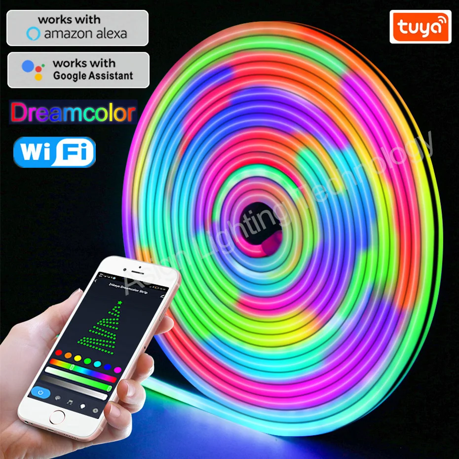 Tuya wifi 2m 5m 8m 8m 10m 12v rgbic neónový lano svetlo 12V 96led/m rgb prenasledovanie neónového pásma LED pásik pre spálne