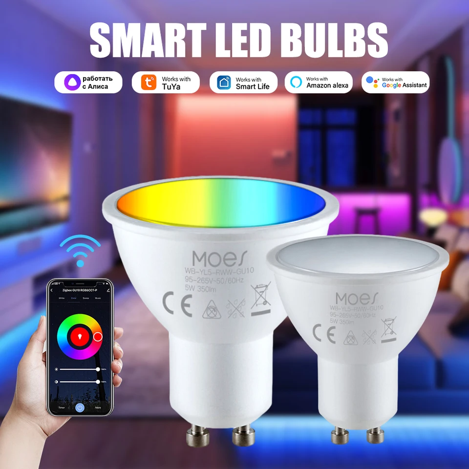 Tuya wifi GU10 inteligentná žiarovka rgb c+w biela 5W stmievateľná nočná svetlo inteligentná životná kontrola LED lampa s Alexa Google Home Alice Alice
