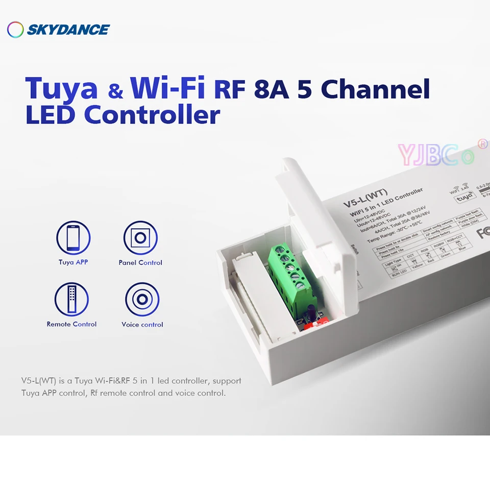 Tuya wifi rf 8a 5Channel 5 in1 LED radič DC12-48V Vstupný Použitie pre LED pásové svetlá