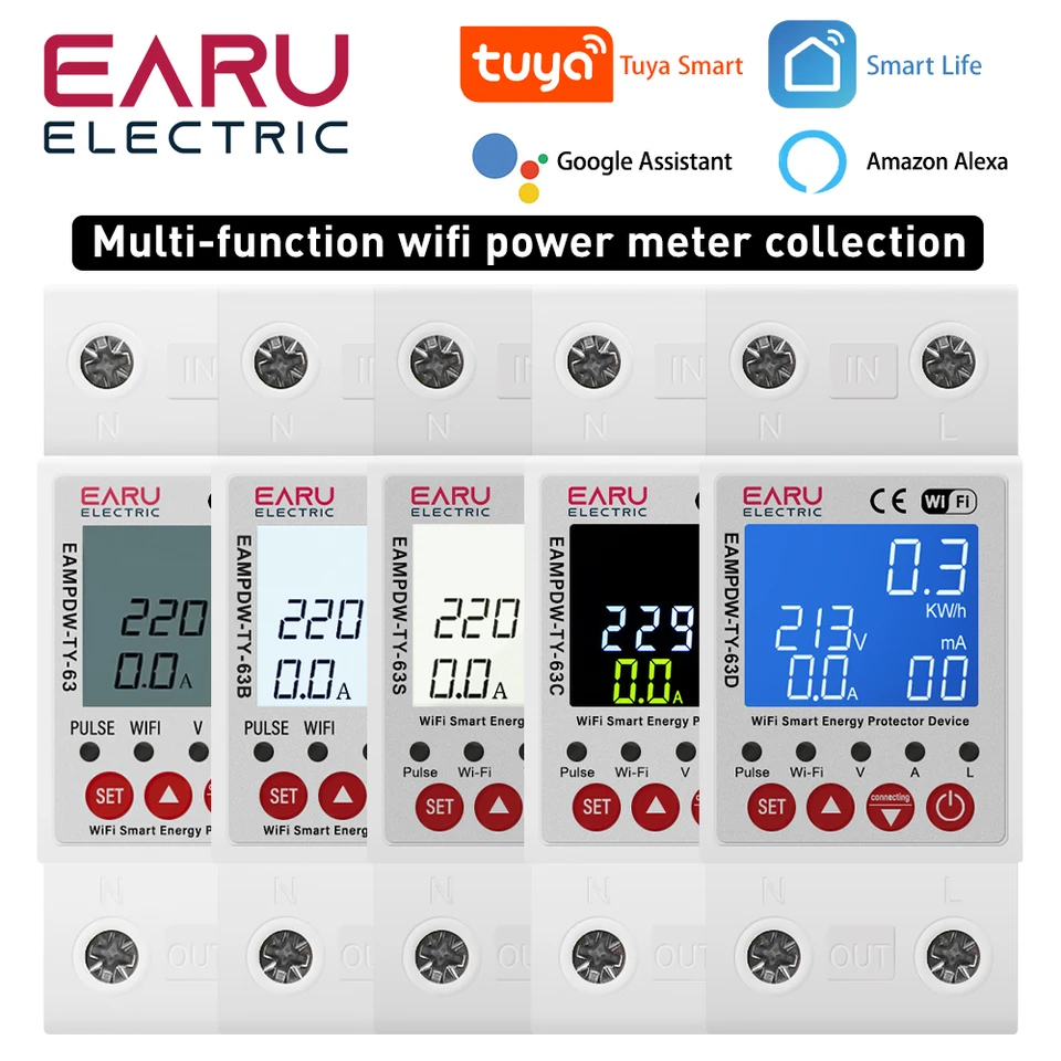 TUYA WIFI SMART ENERGIE ENERGETRE 2P 63A 230V PESINOVÝ SPRÁVAJOM KWH Uniknutie cez prepínač reléového zariadenia na základe napätia