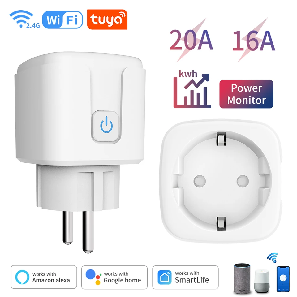TUYA WiFi Smart Plug EÚ 16A/20A SMART SOCKET S DOPRAVOM SVOJE MONIGENTOVÝCH OVLÁDACÍCH PREVÁDZAJÚCE PRÁCE WHIT Alexa HOMON ALICE ALICE