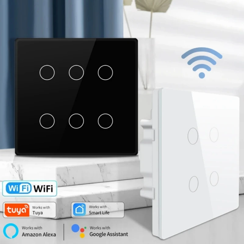 TUYA WIFI SMART SWITCH 4X4 Brazília Standard 4/6GANG Intelligent Touch Panel prepínačov pracujte s inteligentným životom Alexa Google Assistant