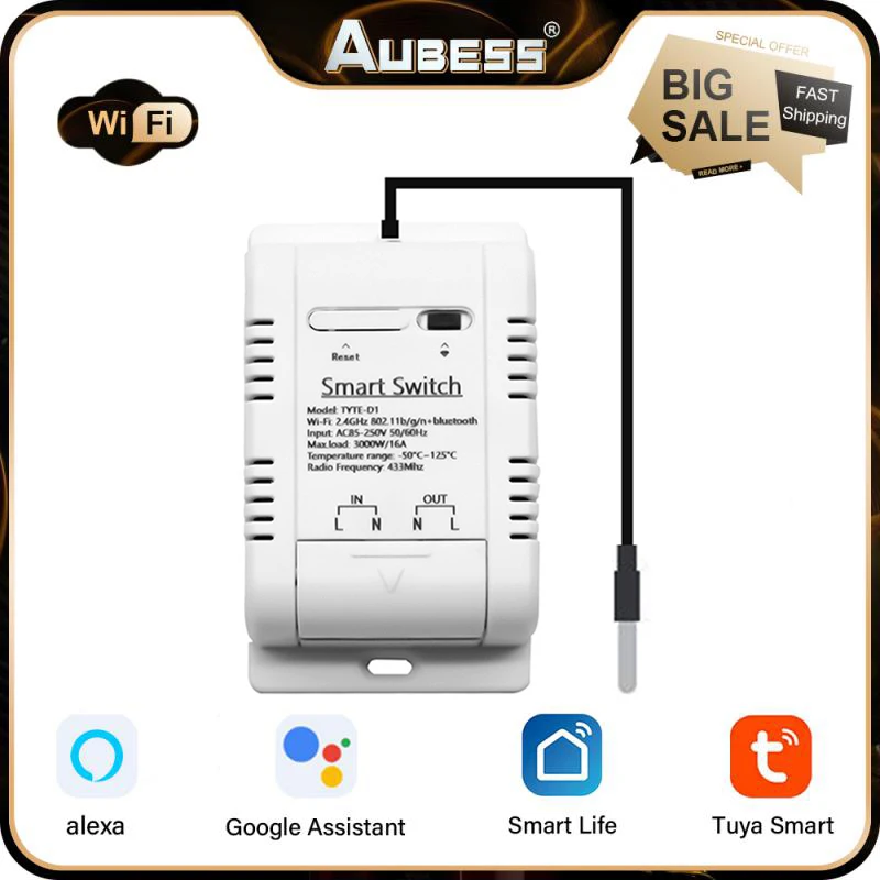 TUYA WIFI SMART teplotný spínač TYTE-16A 3000W Intelligent termostat s monitorom spotreby energie kompatibilný s Alexou