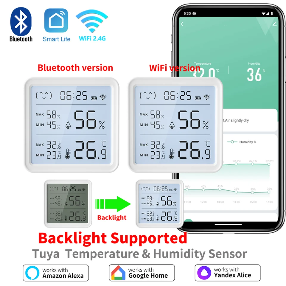 Tuya wifi teplota vlhkosti senzor pre inteligentné domáce podsvietenie Hygrometer Termometer kompatibilný bluetooth