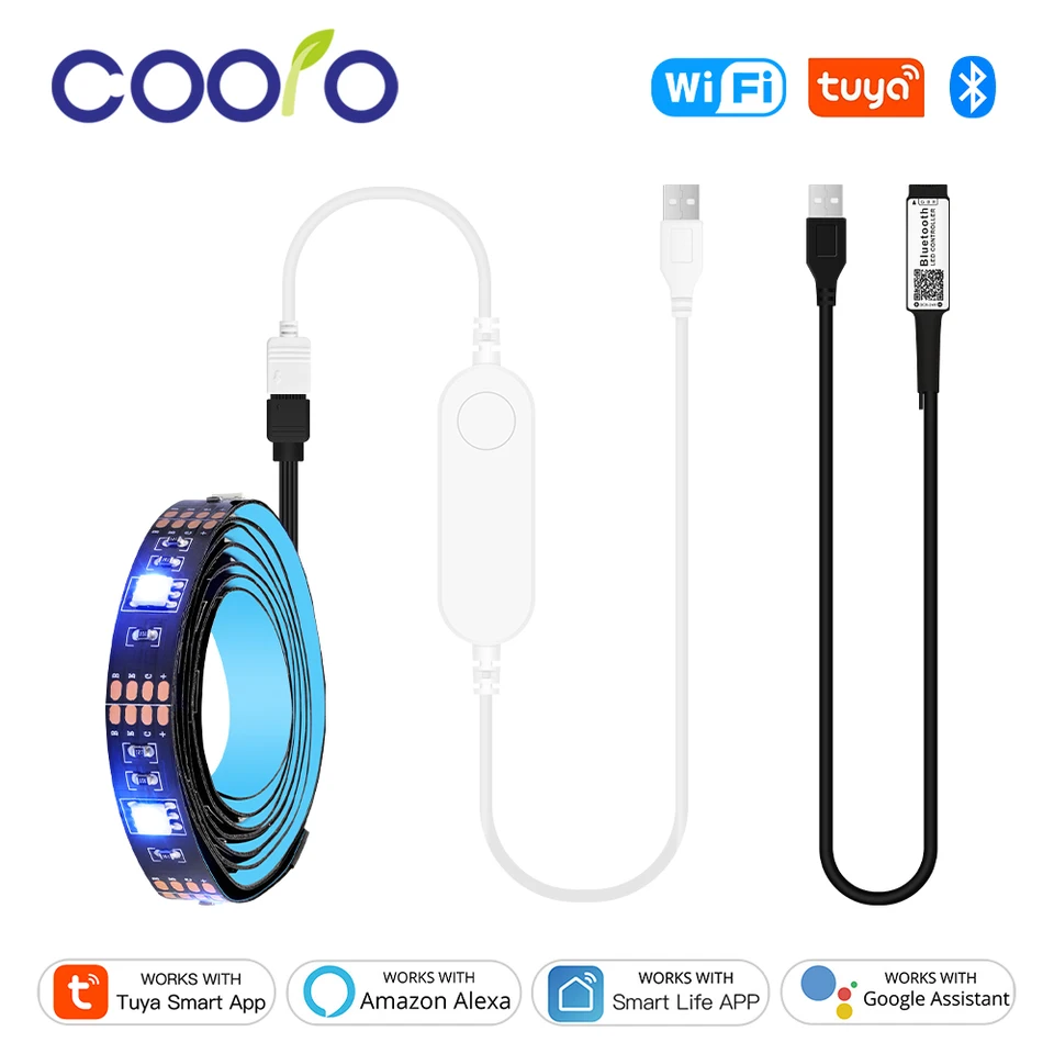TUYA WIFI USB LED pásik LIGHT Light Bluetooth RGB TV Back Lighting Inteligentná aplikácia Control Color Color Color Zmeniť svetlo funguje s Alexa Google Home