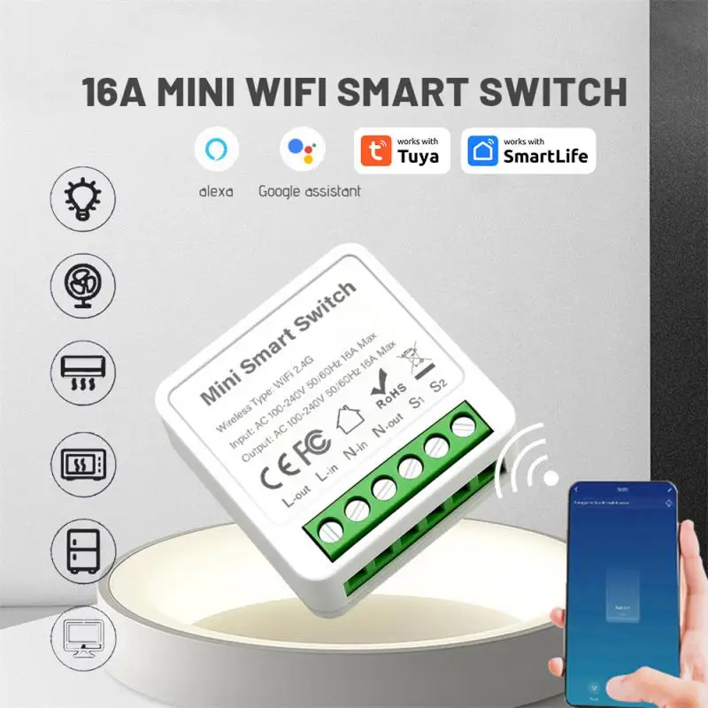 Tuya wifi/Zigbee 16a Mini Smart Switch 1/2/3/4 Gang Support 2-Way Control for Smart Life Alexa Google Home Yandex Alice