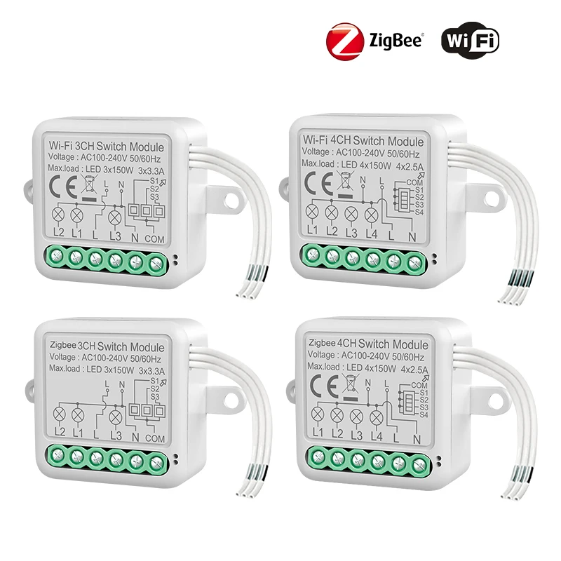 Tuya WiFi Zigbee Smart Switch Modul Elektrický prepínací istič 1/2/3/4Gang Modul Lighting Switch Modul Mobile App Control Alexa