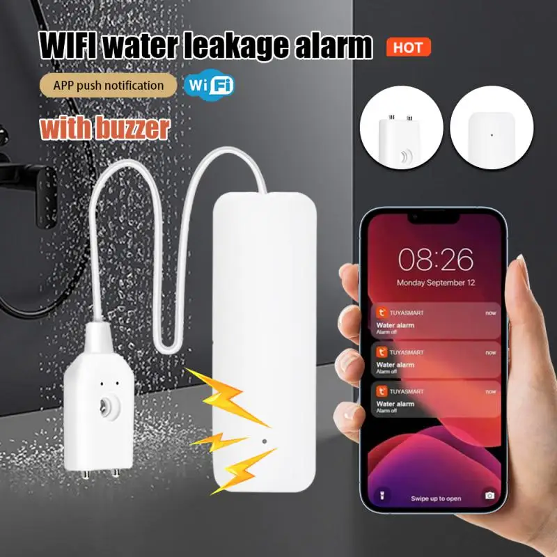 TUYA WiFi únik vody Alarms Senzor inteligentná bezpečnosť ochrany ochrany úniku voda Detektor záplavy pretečovacieho alarmu Senzor