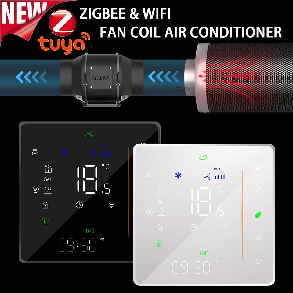 Tuya Zigbee a Wi-Fi 2/4 Fan Coil Coil Room Termostat-regulátor teploty HVAC na zahrievanie a chladenie 12VAC 24VAC 95-240VAC