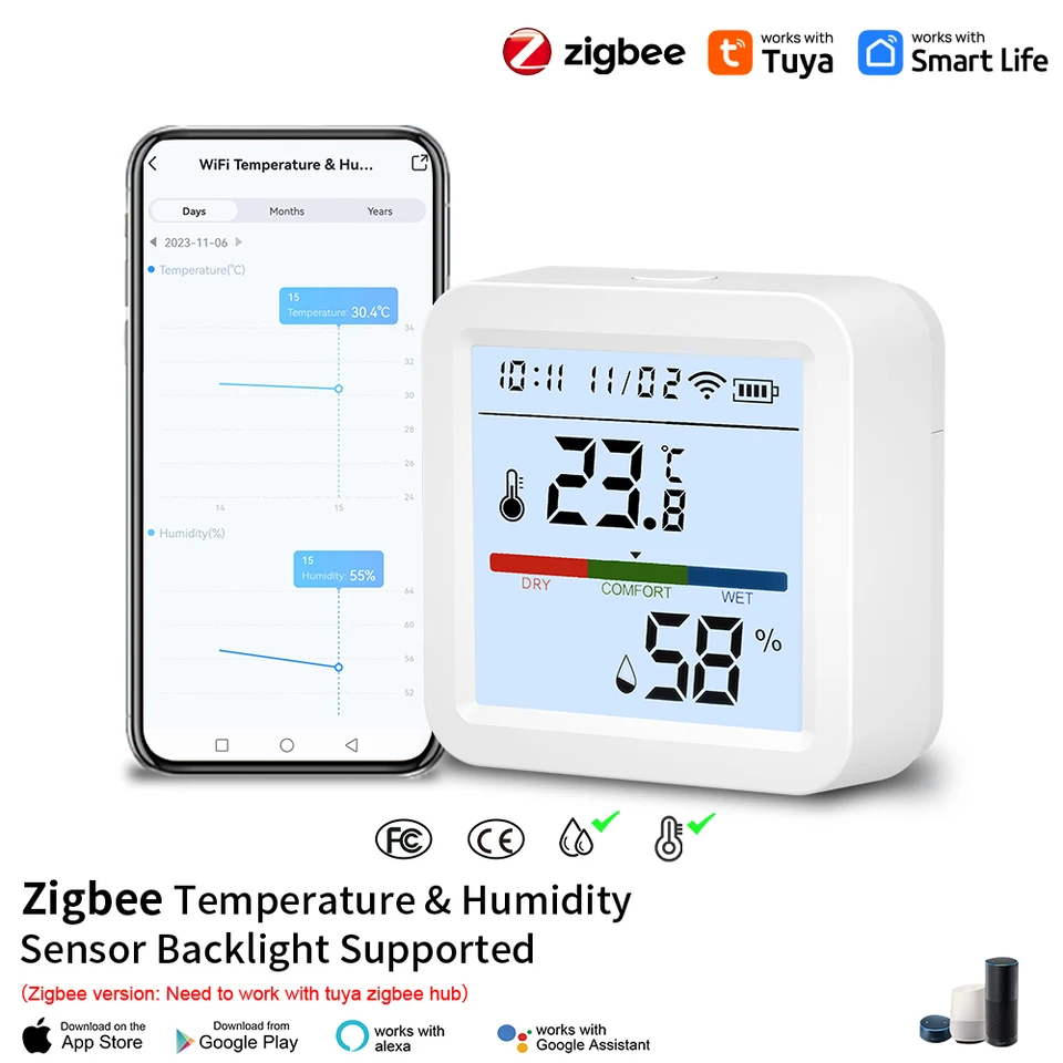 TUYA ZIGBEE SMART HOME HOME SENZOR VOMITA VODOBNÉ SADE S ODDELENÝMI LIGHT LCD Pracuje s asistentom spoločnosti Google a potrebujete HUB TUYA ZIGBEE