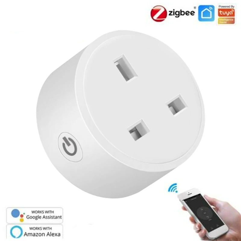 Tuya Zigbee Smart Socket UK Plug 15A Domáca napájací monitor Power outlet Smart Life Voice Control Aleax načasovanie DIY Adapter Socket