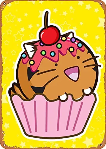 Tučný tiger cupcake vintage vzhľad kovový znak patent umenia výtlačky retro darček 8x12 palca