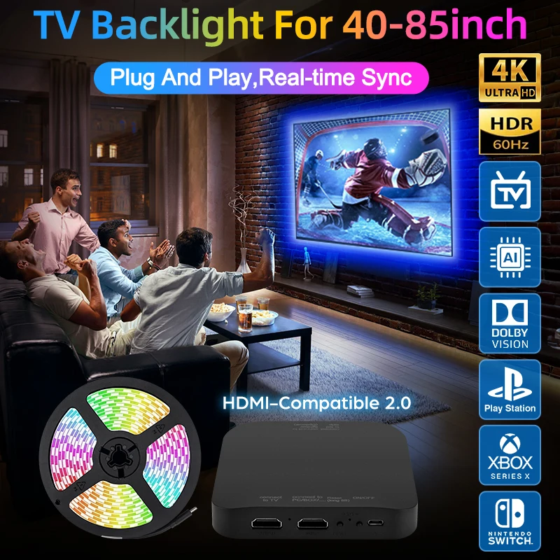 TV Ambient podsvietenie pre 40-85 palcovú farbu Sync Sync LED SLEPE LED SLEP pre 4K HDMI kompatibilné 2.0 Sync box SVET SVET