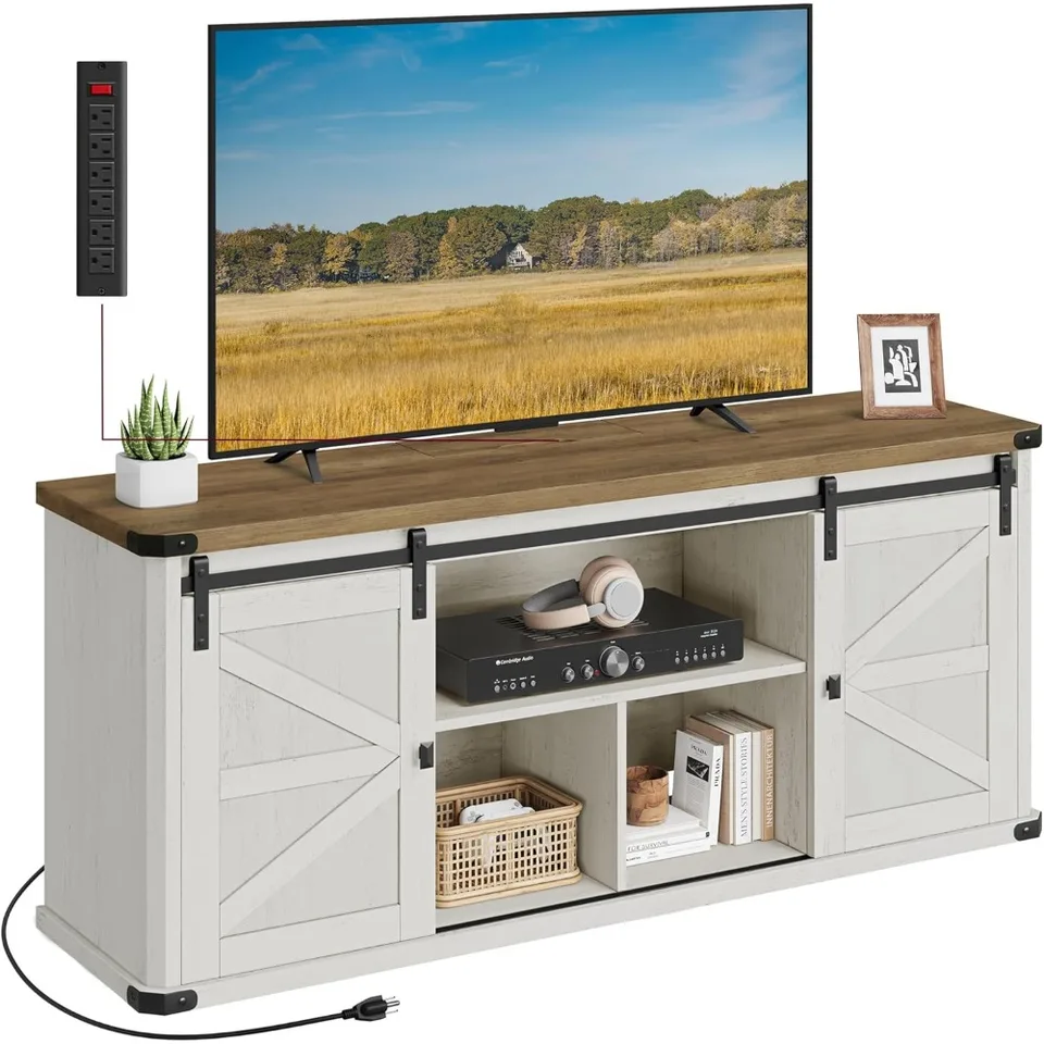 TV stojan pre televízory až do 65 palcov, Centrum Entertainment Farmhouse Entertainment s posuvnými dverami stodoly, televíznou konzolou