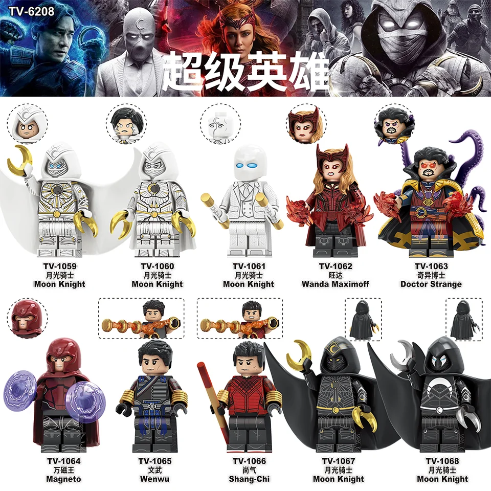 TV6208 Super Hero Moon Knight Wanda Maximoff Doc Strange Magneto Plast Building Blocks Hračky pre deti