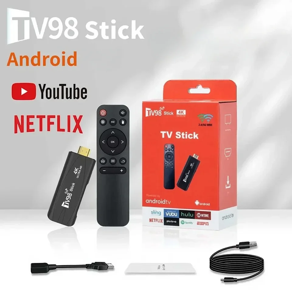 TV98 TV Stick Android 12.1 4K HD 2G 16G TV Box 2.4g 5G Dual WiFi Smart Media Player Player Player