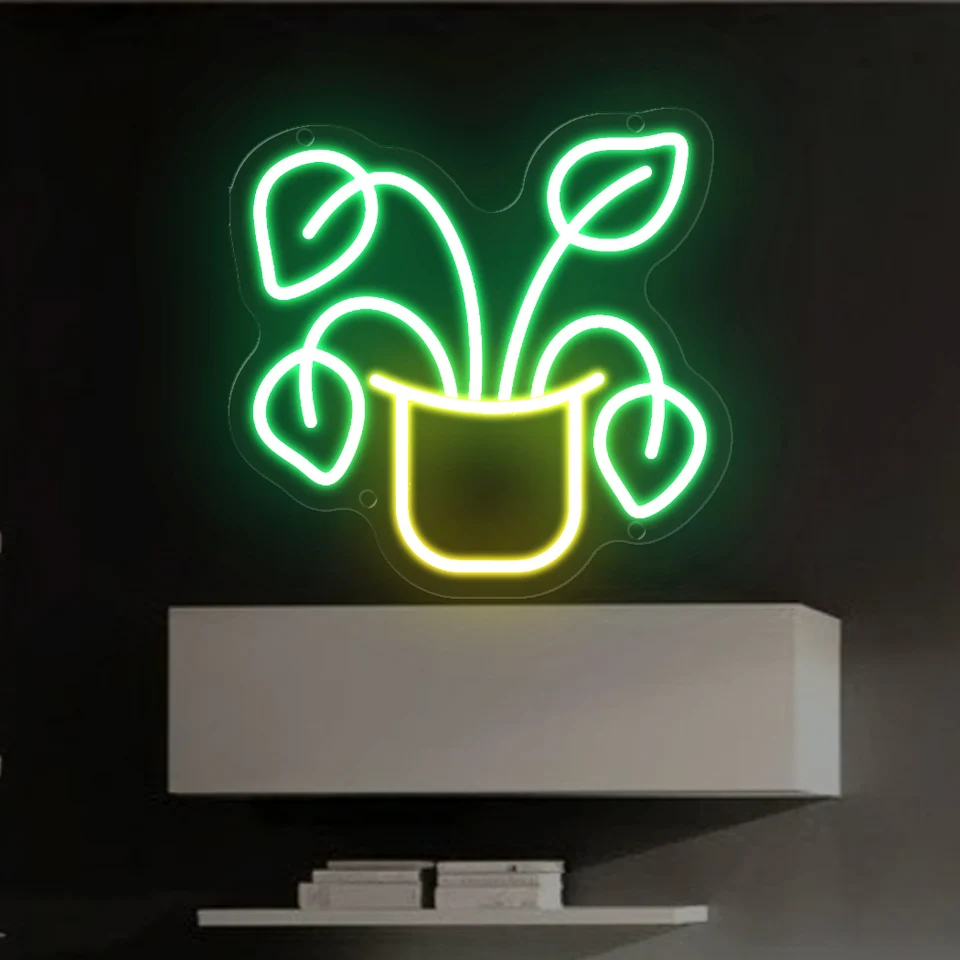 Tvar rastlinnej vázy LED Neónové znamenie pre izbu Spálňa dekorácie Darná nočná lampa Domáca dekorácia Svetlá USB Dievčatá Dievča