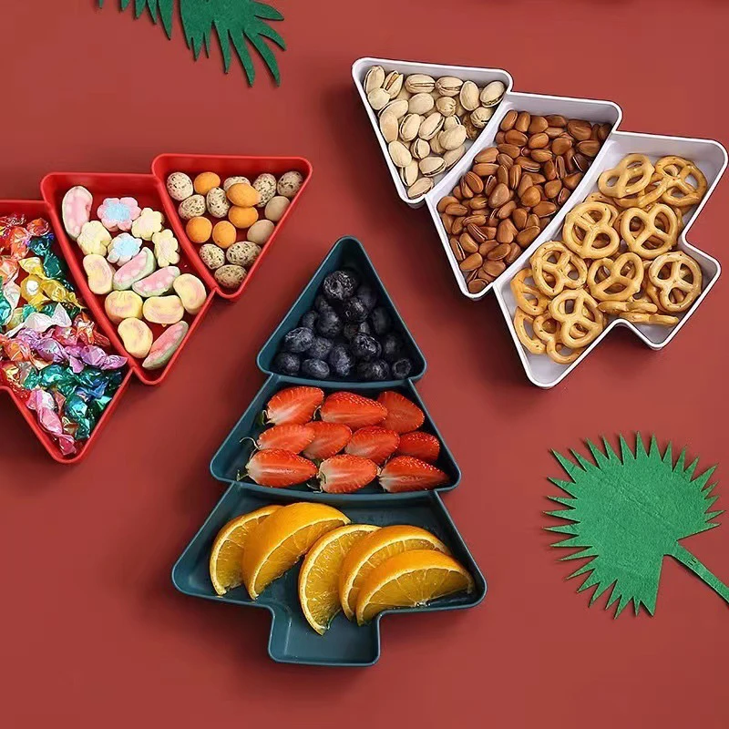 Tvar vianočného stromčeka Candy Snack Nuts Sušené ovocie plastové občerstvenie pre dom 2025
