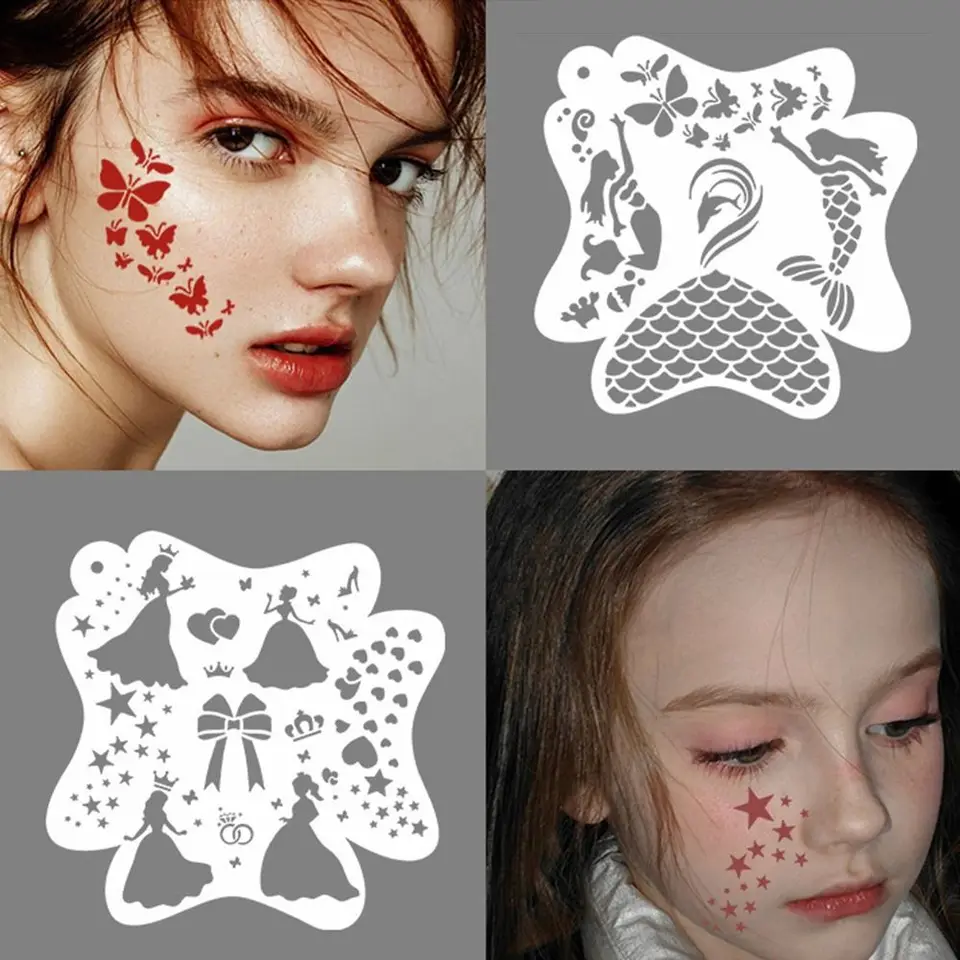 Tvár maľby Stencils Professional Body Art Paint Stencils opakovane použiteľný pre dospelých deti ľahko používajú šablóny pre večierky