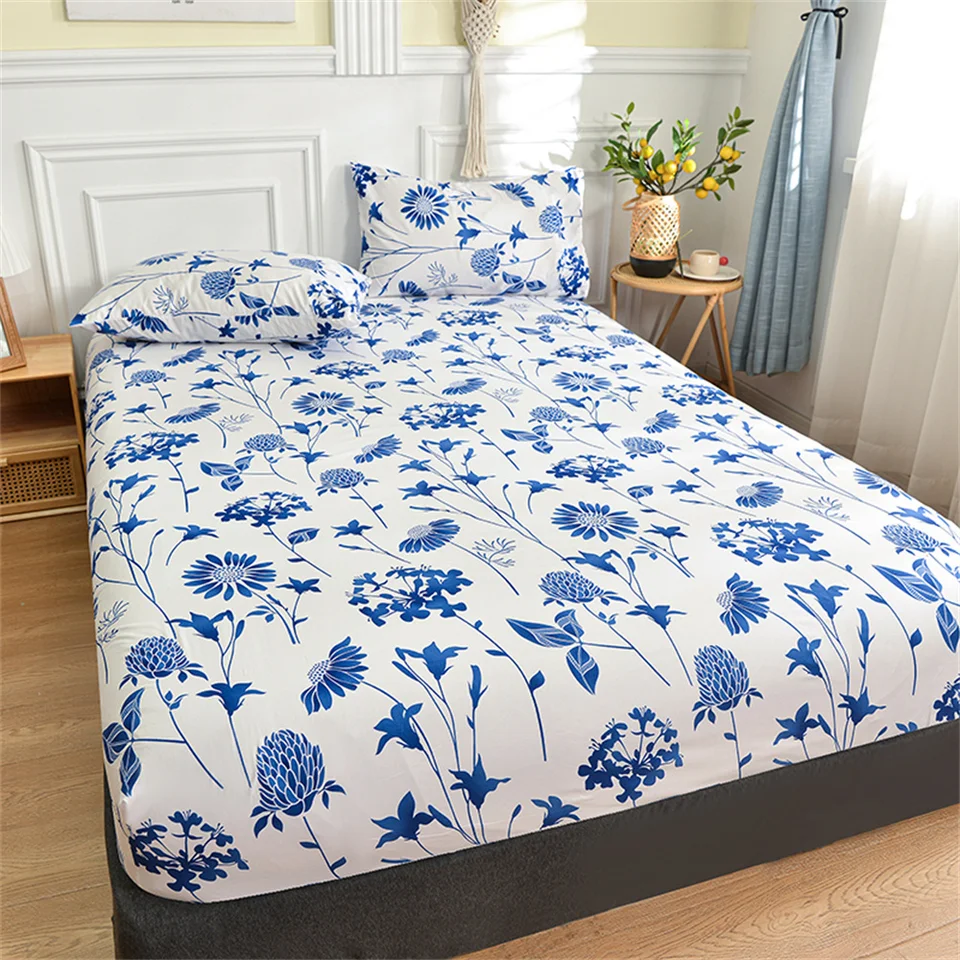 Twin Fitted Bed List s elastickým modrým kvetinovým potlačeným posteľným krytom Single/Queen/King Led Linen Reaktívny matracový kryt 180