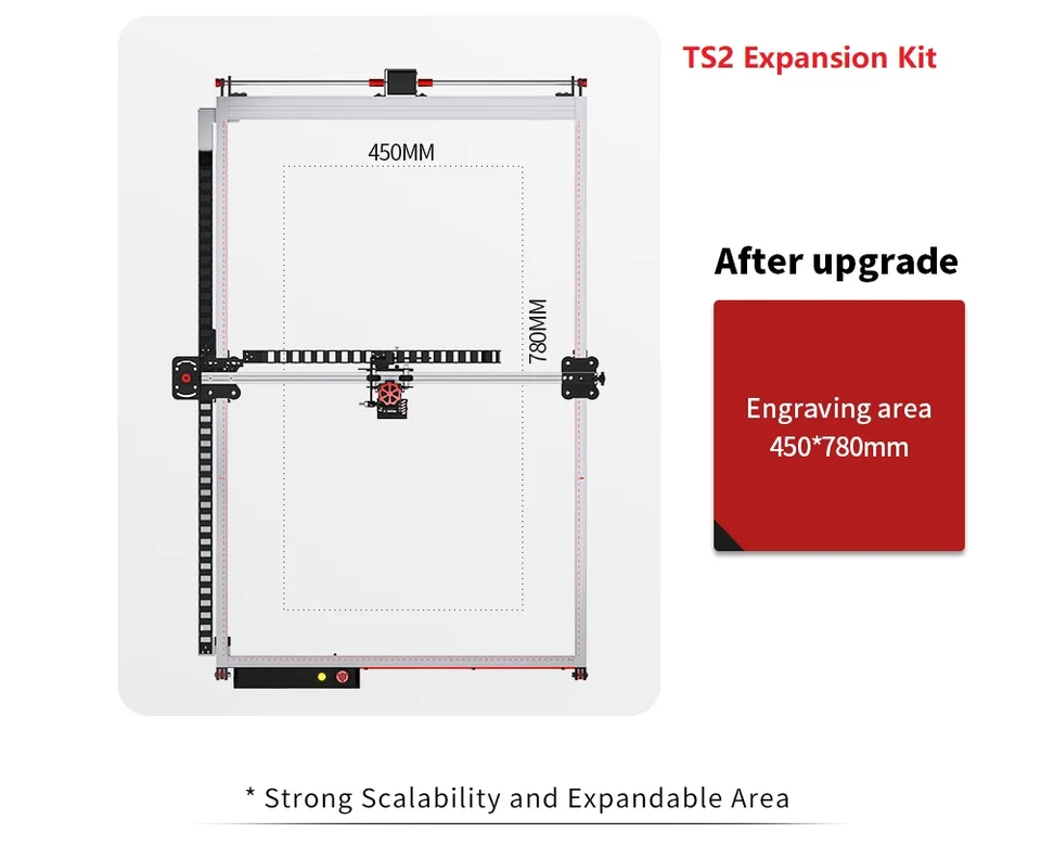 Twotress TS2 laserová rytska oblasť rozširujúca súprava 450x780 mm CNC laserový gravírovací stroj upgrade DIY Hliníkový profil rám