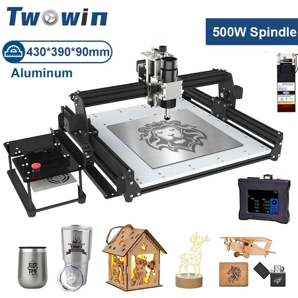 Twowin CNC frézovací stroj 3 AIXS 500 W DIY laserové gravírovanie rezbárskeho strihu pre kovový smerovač dreva