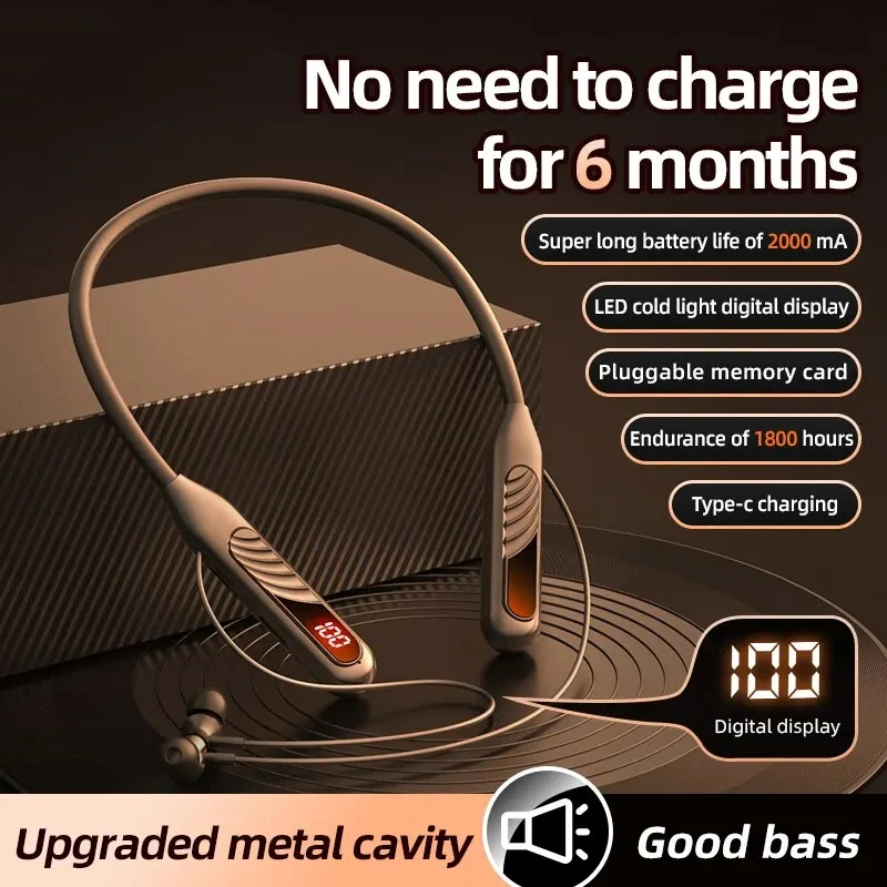 TWS bezdrôtové slúchadlá 5.3 Slúchadlá na krk na hernú LED displej stereo basové športové slúchadlá halebný hlávkový halebok