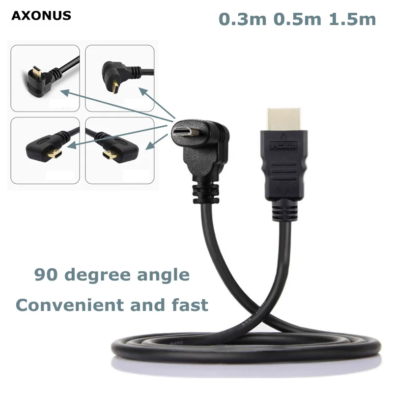 Typ A do mikro HDTV Typ D dole dole vľavo vľavo šikmých lakťových káblov 3D 4K 1080p Micro HDMI kompatibilný zvuk pre tabletový fotoaparát