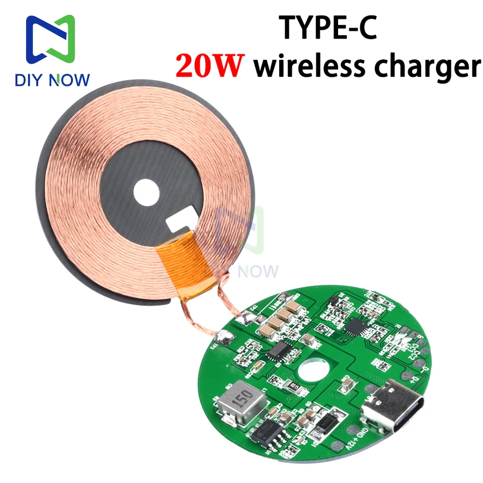 Typ C 20W Vysoký výkon pre QI Wireless Fast Charger Personov Modul 5V 9V 12V QC PD Vstup 5W 10W 15W 20W Výstupný rozvodný rozvod 0-10 mm