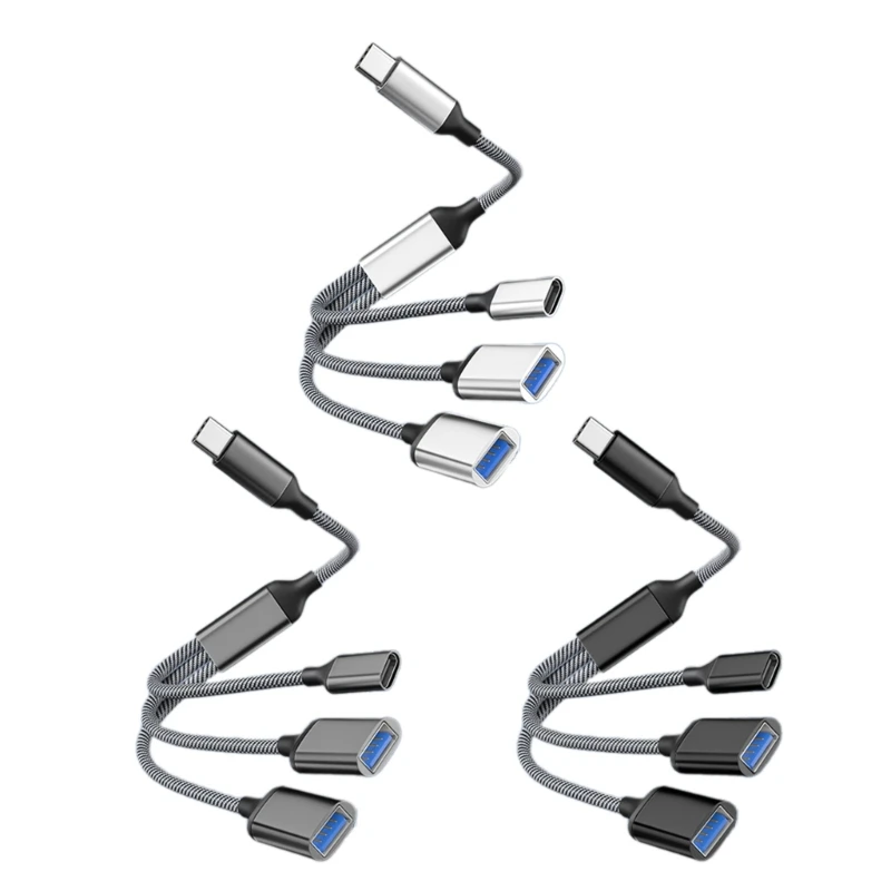 Typ C až 2XUSB 1XTYPEC OTG Adaptér USB TYPY C Rozširovanie HUB Dáta nabíjania kábla