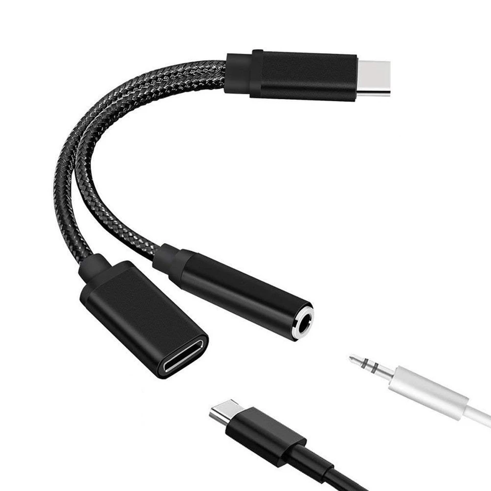 Typ C až 3,5 mm nabíjací zvukový adaptér 2 v 1 USB C Splitter slúchadlá AUX AUX Audio kábel pre štiepok smartfónov Huawei