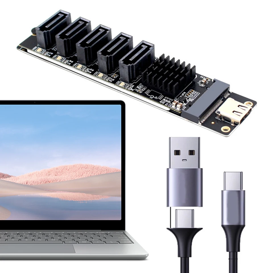 Typ C až 5-port SATA 3.0 Adapter Card 6 GBPS JM575+JMS580 Chip USB C na SATA 3.0 Expanzná karta Typ C na 5-C SATA 3.0 Expander