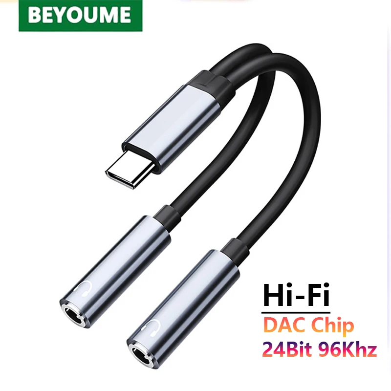 Typ C až Dual 3,5 Jack Cable Hi-Fi Zvuk USB C až 3,5 mm Aux Serfones Audio Adapter pre USB-C Phone Tablet Reproduktor hlasnejší