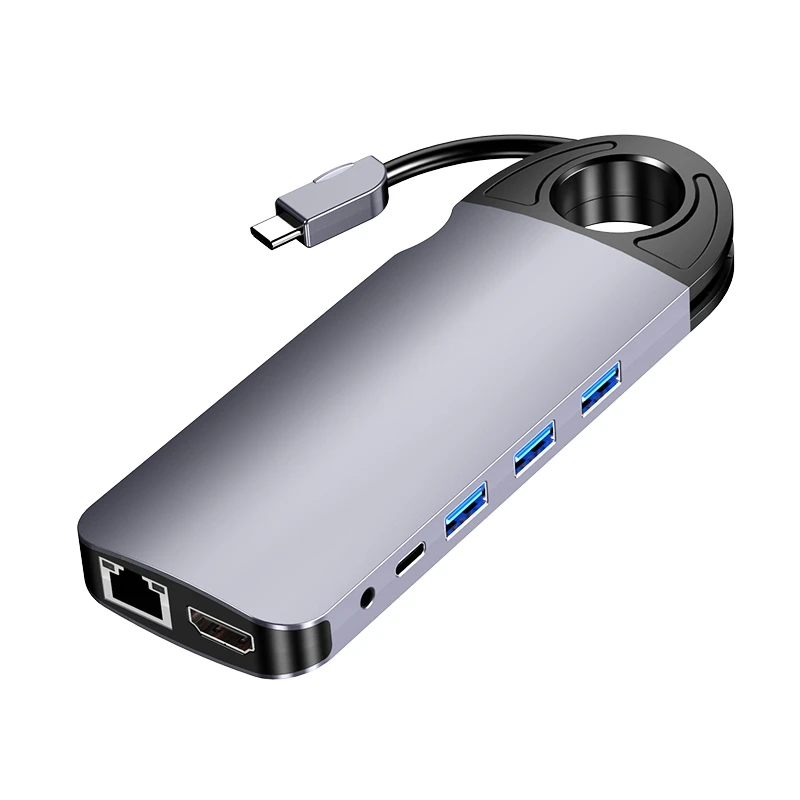 Typ C Hub, dokovacia stanica 10-v-1 typu C do VGA Gigabit Ethernet 3 USB 3.0 SD/TF čítačka kariet 3,5 mm, adaptér náboja