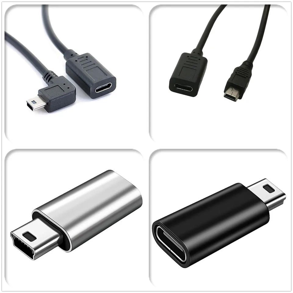 Typ C USB 3,1 Žena až 5pin Mini USB Muž 90 stupňov pravý uhol USB 5 PIN nabíjanie dát synchronizátora káblového kábla 0,3 m