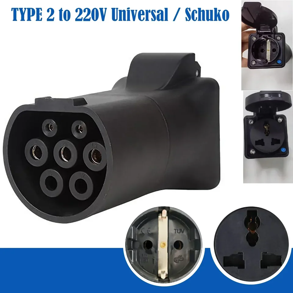Typ2 EV Discharger Adapter to 220V Universal Socket Eu Schuko Socket Electric Car Discharger Prevodník pre 2,7 kohm eV auta
