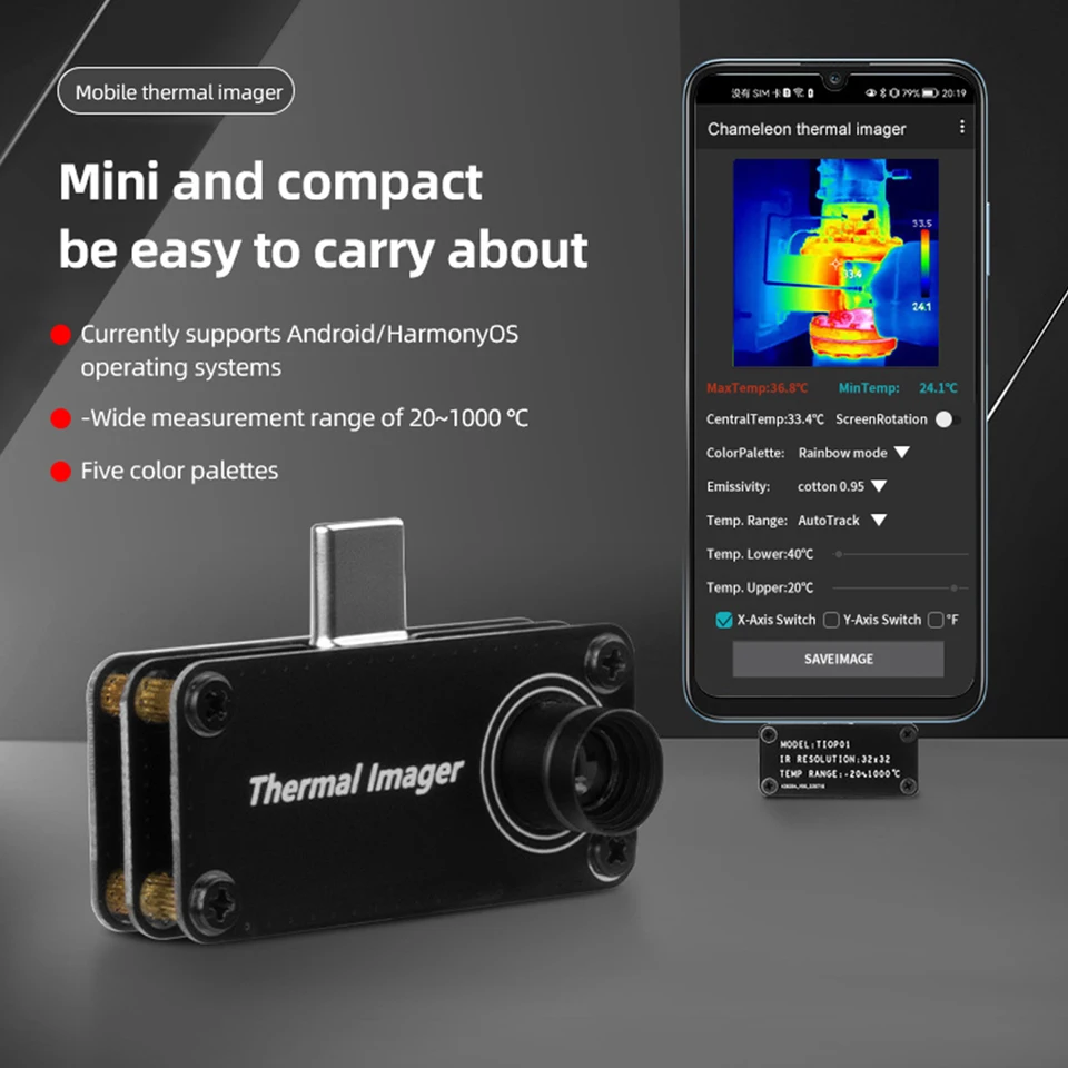 Type-C Mobile Thermal Imager Control 32*32 Pixely Termálna zobrazovacia kamera Infračervená tepelná snímka pre mobilný telefón s Androidom
