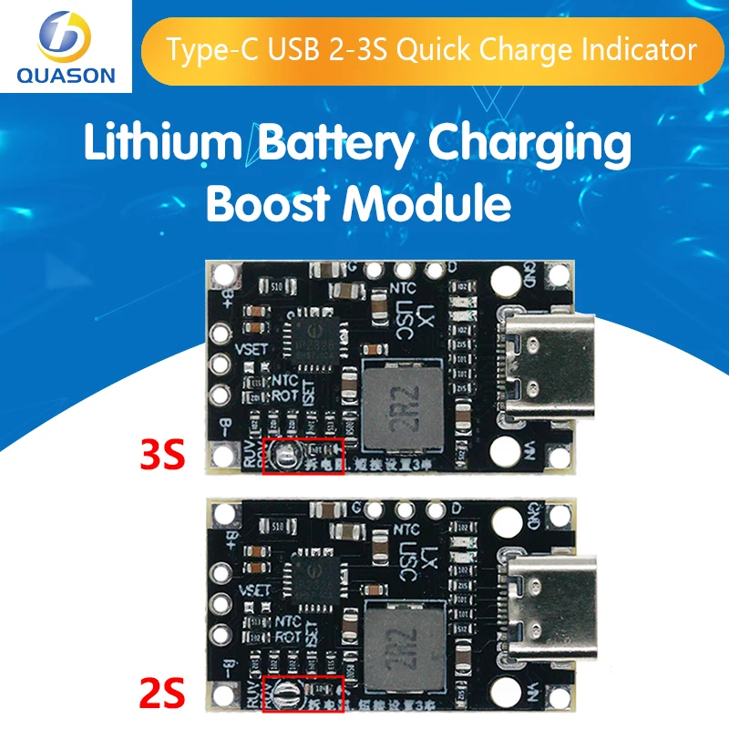 Type-C USB 2/3S BMS 15W 8,4 V 12,6 V 1.5A Littium Battery Betost Boost Modul s vyváženým podporným rýchlym nabíjaním s indikátorom