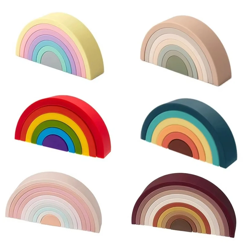 Tyry.HU Nový 6-10ks detský silikónový blok budovy BLAZE BPA Free RAINBOW Soft Soft Block 3D Educational Montessori Hračky Baby Teether Darčeky