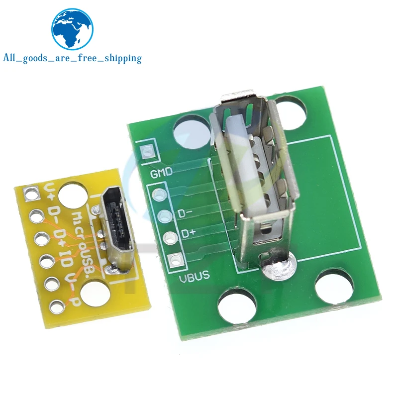 TZT 1/5/10ks Vertikálne USB Micro USB 2.0 Ženská hlava Konektor 2,54 mm PCB prevodník adaptéra Adapter Board 180 stupňa vertikálne