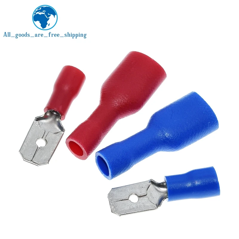 TZT 50Pairs 6,3 mm 16-14awg Samca samca konektora Izolovaný kučeravý modrý červený terminálny blok FDFD2-250 MDD2-250
