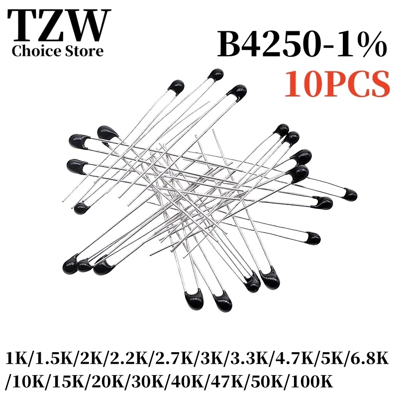 TZW 10pcs NTC termálny tepelný rezistor MF52 NTC-MF52AT 1K 2K 3K 4,7K 5k 6,8k 10k 15k 15k 20k 30k 50k 100k 100k B4250 1%