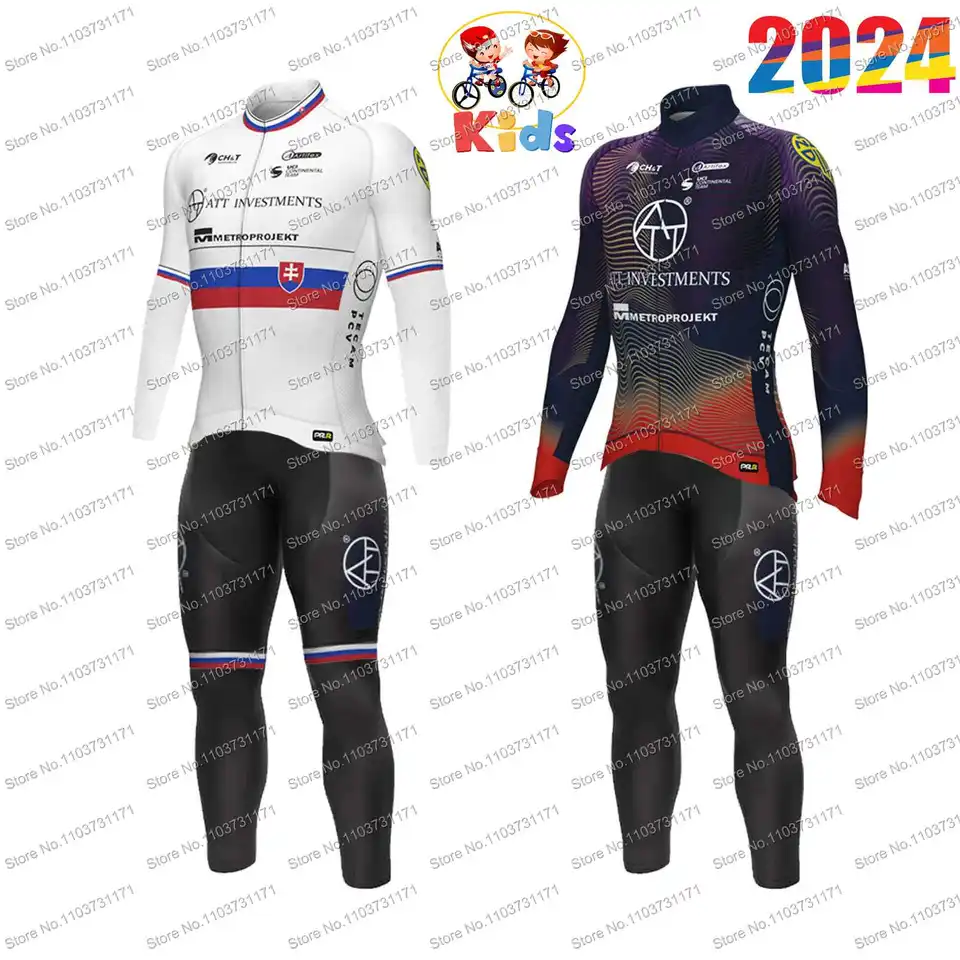 Tím pre deti Att Investments 2024 Cycling Jersey Nastavený Slovenský šampión s dlhým rukávom Cyklovanie odevov Road Race Race Bike Suit Ropa